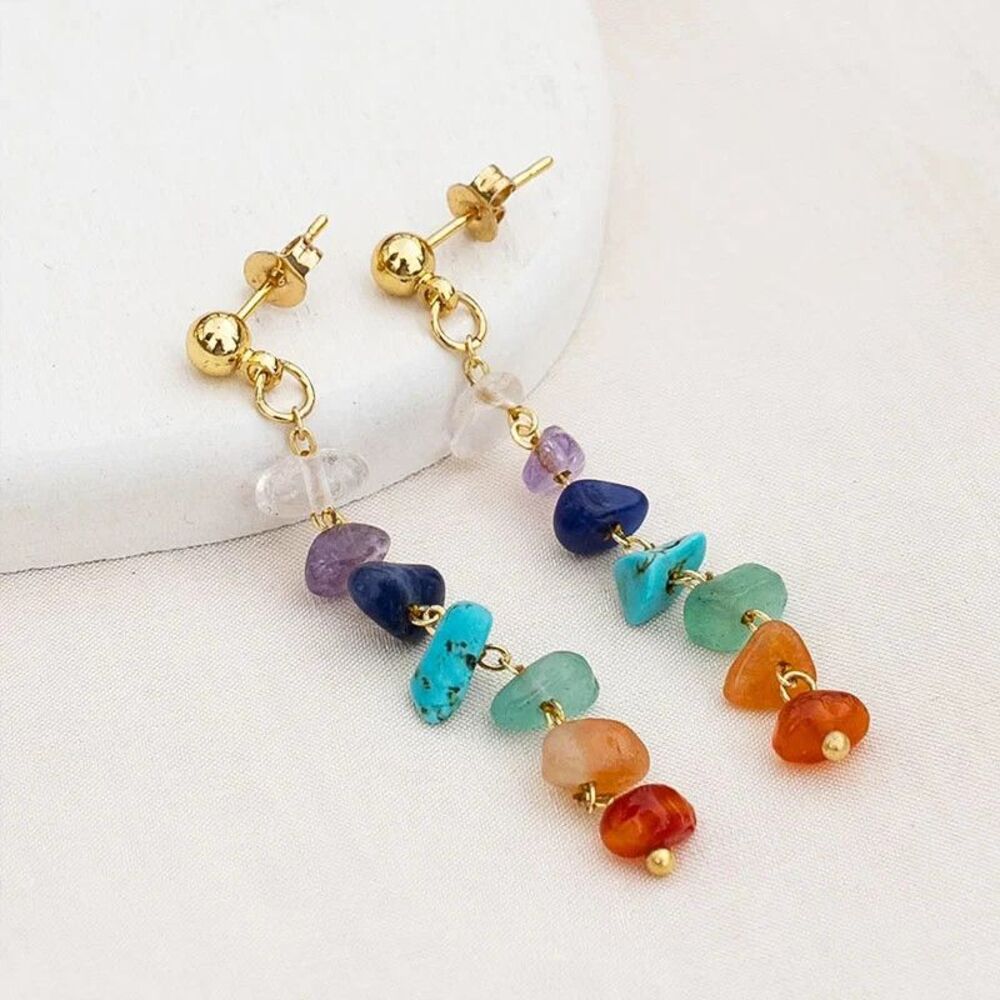 Lotus and Luna 7 Chakra Earrings Raw Stone Gold Plated Rare Sold Out New